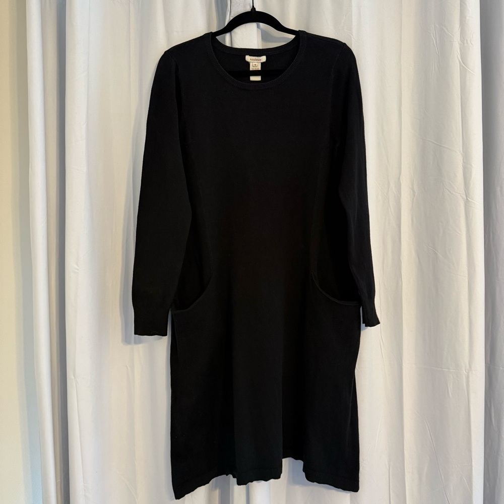 Sundance Black Knit Pocket Dress Long Sleeve Cotton Silk Blend Womens Medium